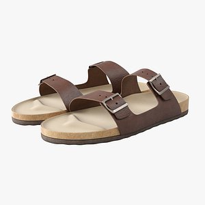 3D realistic brown leather sandals model