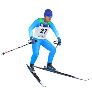 3D rigged cross country skier model