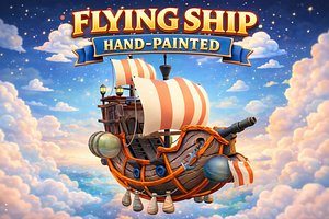 flying ship hand-painted 3D