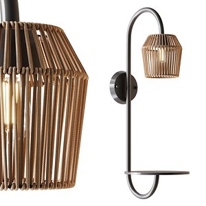 Alyza Rattan Plug-in Armed Sconce with Tray Table and Bulb Included 3D