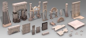 Gate palace European-style wall stone stone column ladder 3D model