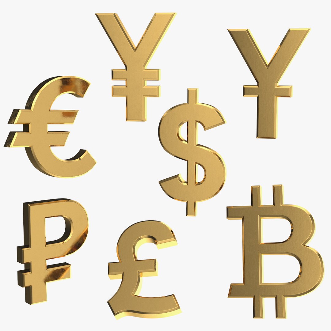 Currency Symbols Golden Set 3D model preview