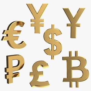 3D currency symbols golden set