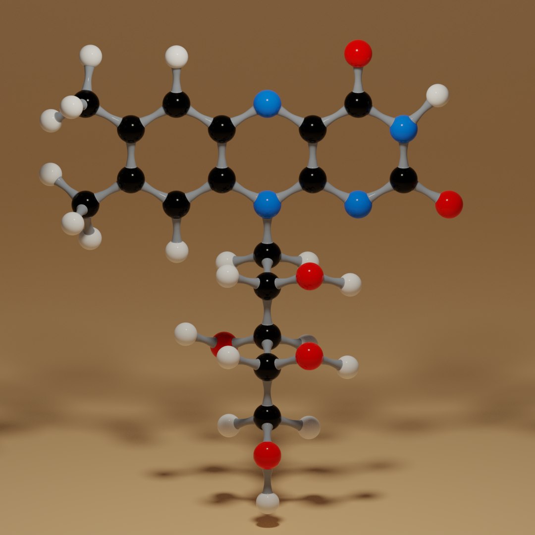 Vitamin B2 Riboflavin C17H20N4O6 Molecule 3D model https://p.turbosquid.com/ts-thumb/rX/l8pJHD/CE/8/png/1666087221/1920x1080/fit_q87/25100fe5db84e9ce3a8d296bfeaaa4a0b50bc72d/8.jpg