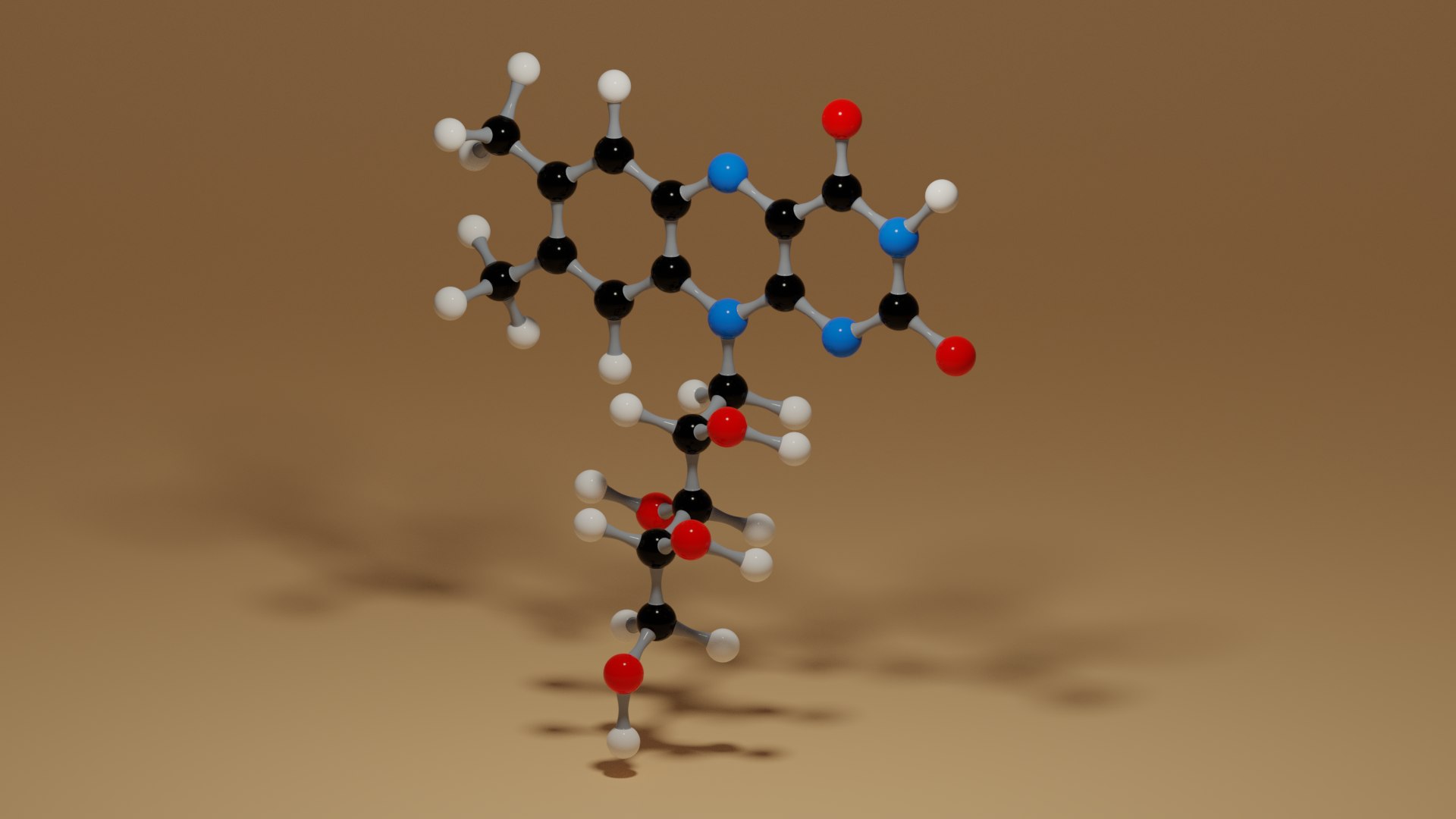 Vitamin B2 Riboflavin C17H20N4O6 Molecule 3D model https://p.turbosquid.com/ts-thumb/rX/l8pJHD/eT/4/png/1666087213/1920x1080/fit_q87/92ce5c65b3a3acd84d9cfdfb2bfa739446c0f8da/4.jpg
