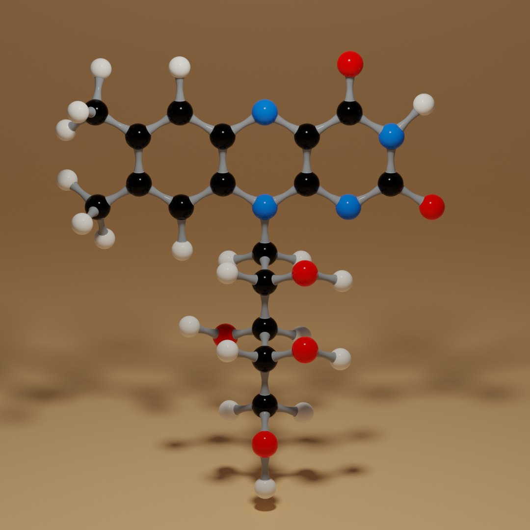 Vitamin B2 Riboflavin C17H20N4O6 Molecule 3D model https://p.turbosquid.com/ts-thumb/rX/l8pJHD/ft/7/png/1666087221/1920x1080/fit_q87/cc1f3560ee1e14490a96de56b2a1108517d1911b/7.jpg