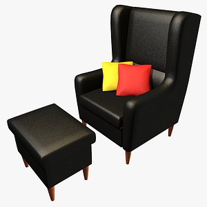 3d model armchair tabouret pillows