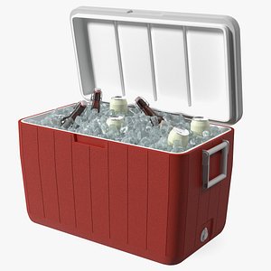48-Quart Cooler Red with Ice and Bottles 3D model