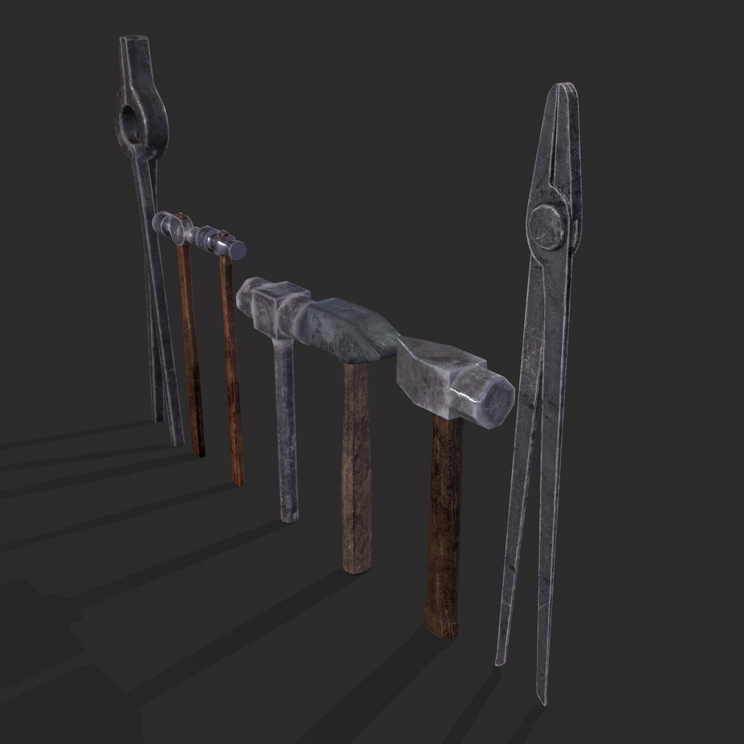 3D Blacksmith Tool Set https://p.turbosquid.com/ts-thumb/rY/jlo754/9Q/7/png/1642549313/1920x1080/fit_q87/99367d5bd2d70790da9ce09057a160f5f77bbf47/7.jpg