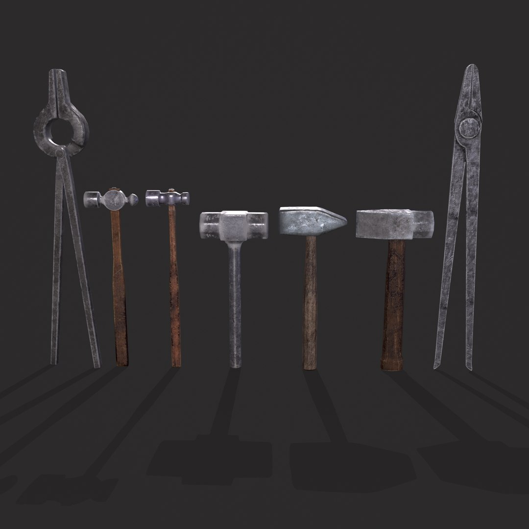 3D Blacksmith Tool Set https://p.turbosquid.com/ts-thumb/rY/jlo754/Ml/53/png/1642549311/1920x1080/fit_q87/cf684f37e18b112181a9cf1957ad12c0d88d6a28/53.jpg