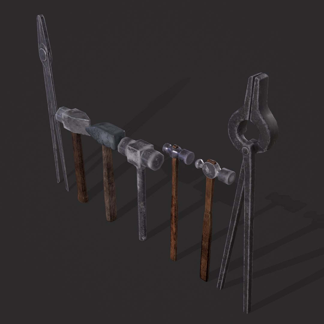 3D Blacksmith Tool Set https://p.turbosquid.com/ts-thumb/rY/jlo754/f8/3/png/1642549305/1920x1080/fit_q87/288ff7f9417d599548bb01dcd01ca75a0ae54abd/3.jpg