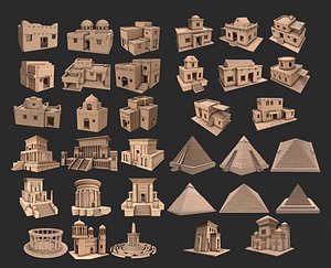 Egypt Desert Clay Utility Buildings Houses Pyramids Collection 3D