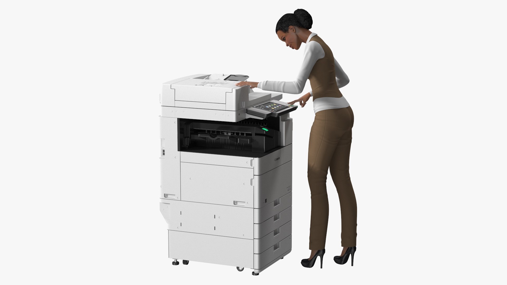 Canon Multifunction Copier with Business Style Woman Rigged for Cinema 4D 3D model preview