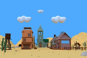 3D cartoon western city buildings