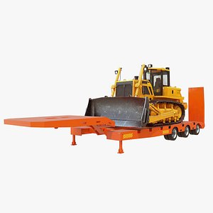 Low Loader Trailer with Bulldozer 3D model