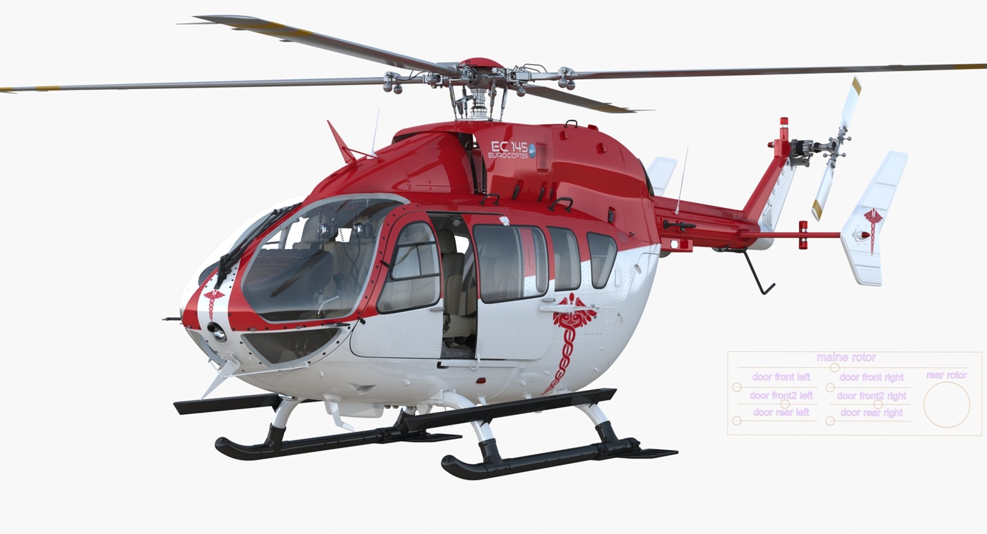 Eurocopter EC145 Medical Helicopter Rigged 3D model preview