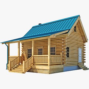 3d log cabin house