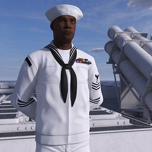 Black Man US Navy Sailor Rigged 3D model