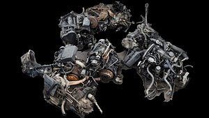 3D car engines junkyard partial ground photogrammetry