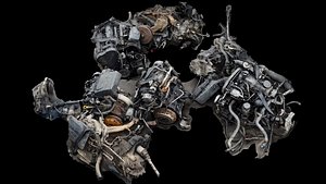 car engines junkyard partial ground photogrammetry