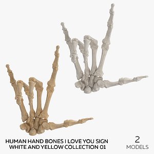 Human Hand Bones I Love You Sign White and Yellow Collection 01 - 2 models