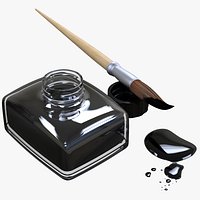 Calligraphy Brush With India Ink Bottle