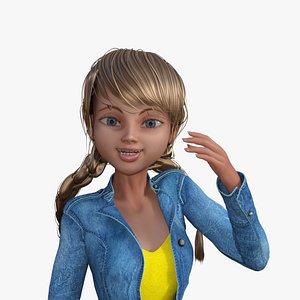 3D model Cartoon Girl in Jeans Jacket and Pants
