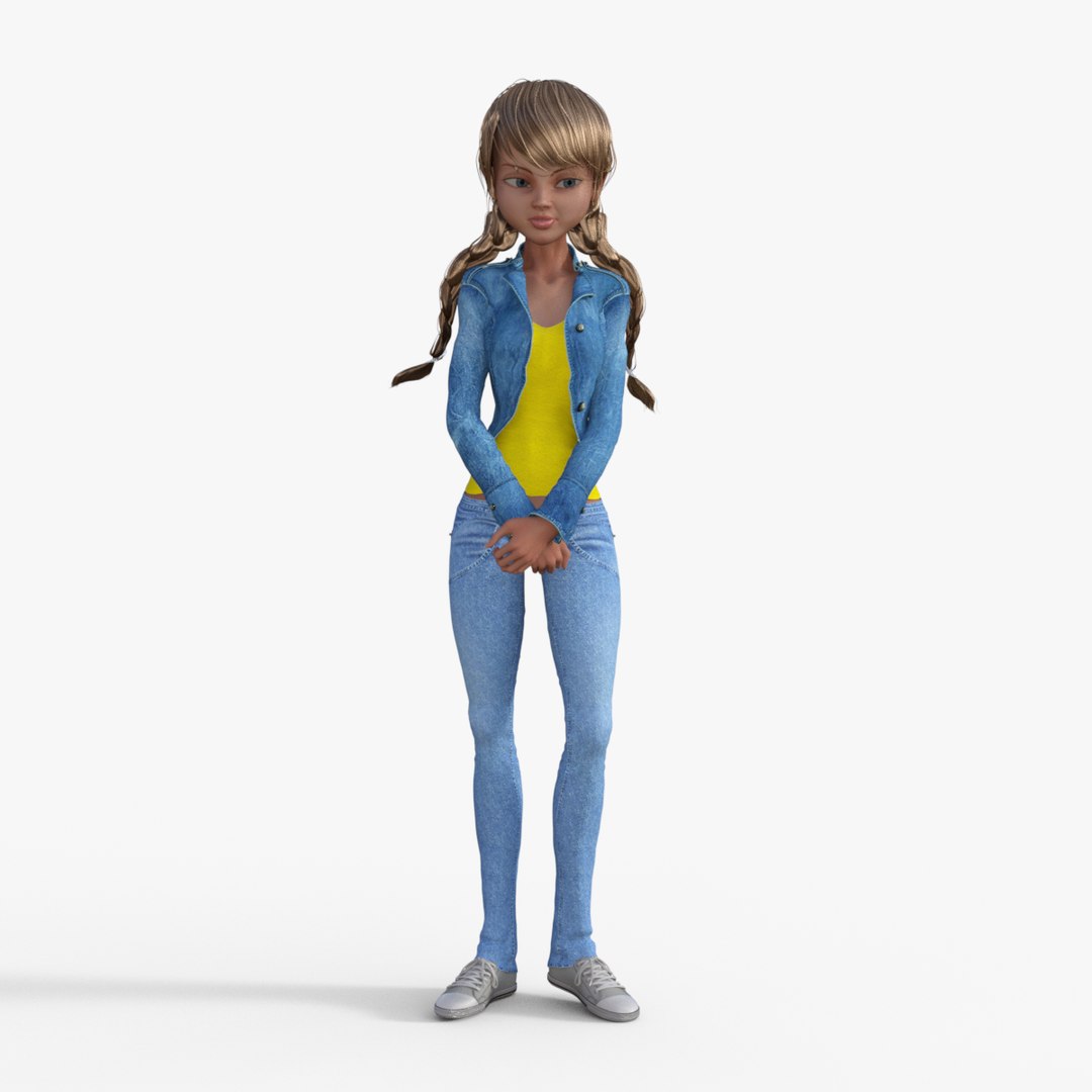 3D Model Cartoon Girl In Jeans Jacket And Pants - TurboSquid 1968041