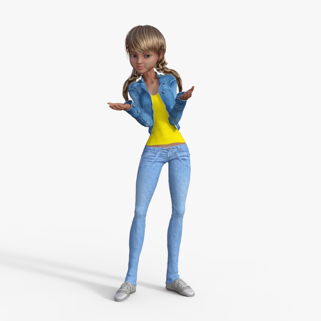 3D Model Cartoon Girl In Jeans Jacket And Pants - TurboSquid 1968041