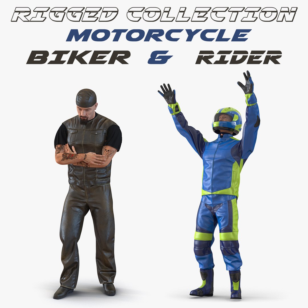 Rigged Biker and Motorcycle Rider 3D Models Collection 3D model preview