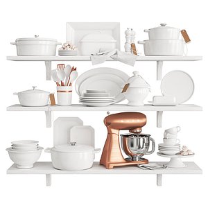 3D set white kitchen decor model