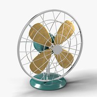 Vintage Electric Desk Fan in Teal with Brass Blades - Retro Prop
