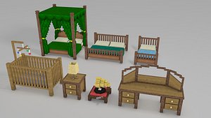 3d minecraft library models: bedroom