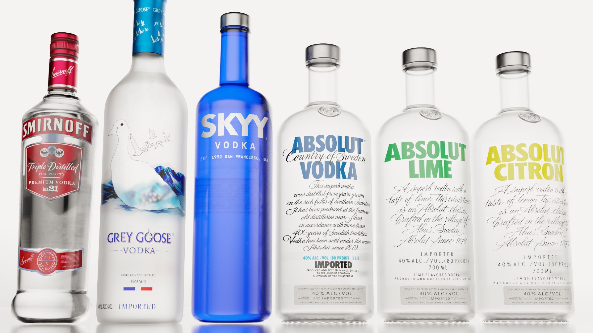 3D Vodka Alcohol Bottles Absolut Skyy Smirnoff Grey Goose - TurboSquid ...