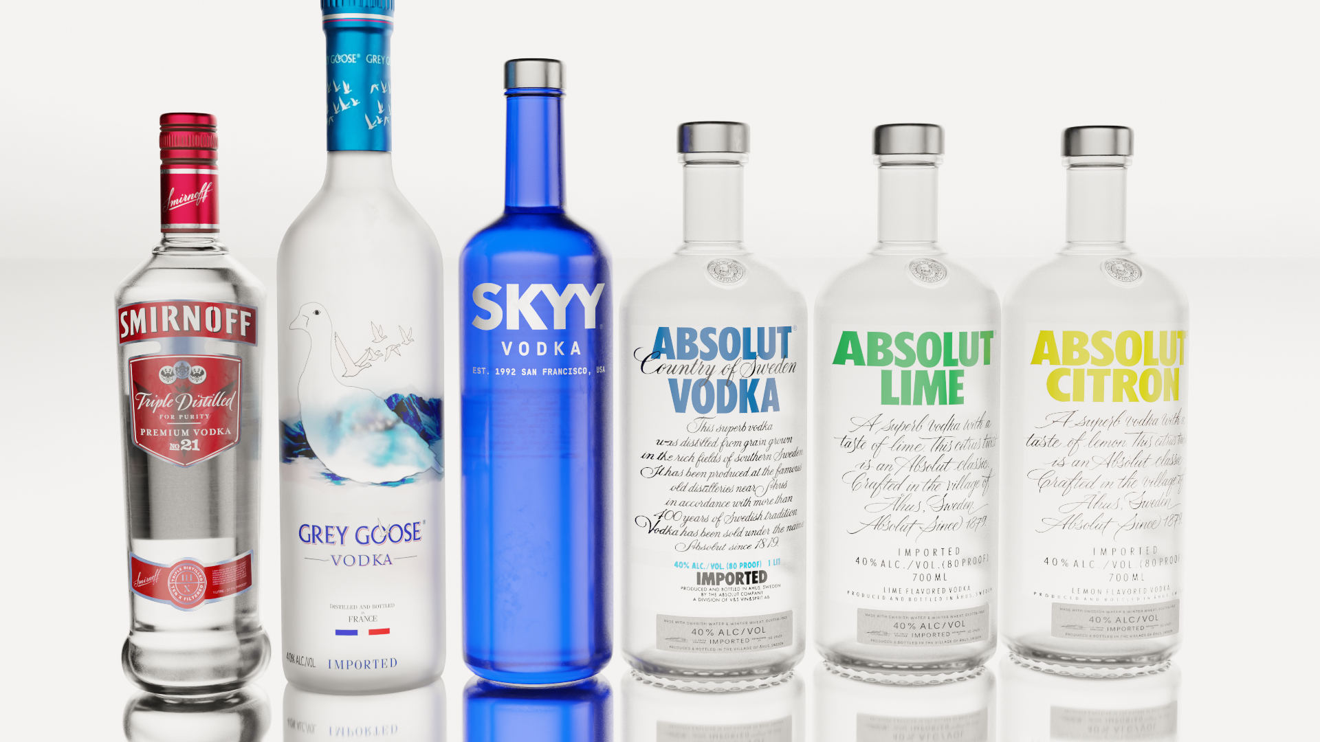 3D Vodka Alcohol Bottles Absolut Skyy Smirnoff Grey Goose - TurboSquid ...