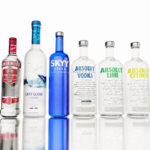 3D Vodka Alcohol Bottles Absolut Skyy Smirnoff Grey Goose