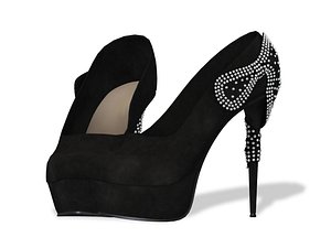 Suede Stiletto Shoes with Back Tied Bow 3D