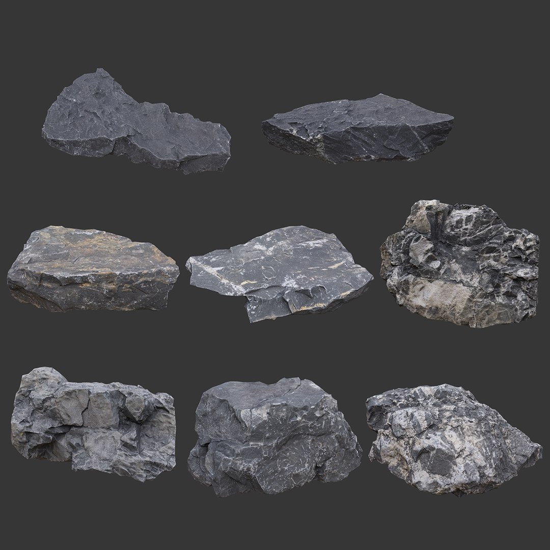 3D 8 Low Poly PBR Gray Sharp Rock Photogrammetry - TurboSquid 2163020