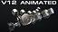 Motor V12 en funcionamiento animado
