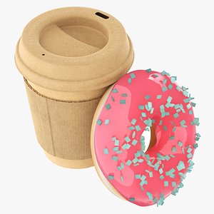 3D Paper coffee cup with donut model