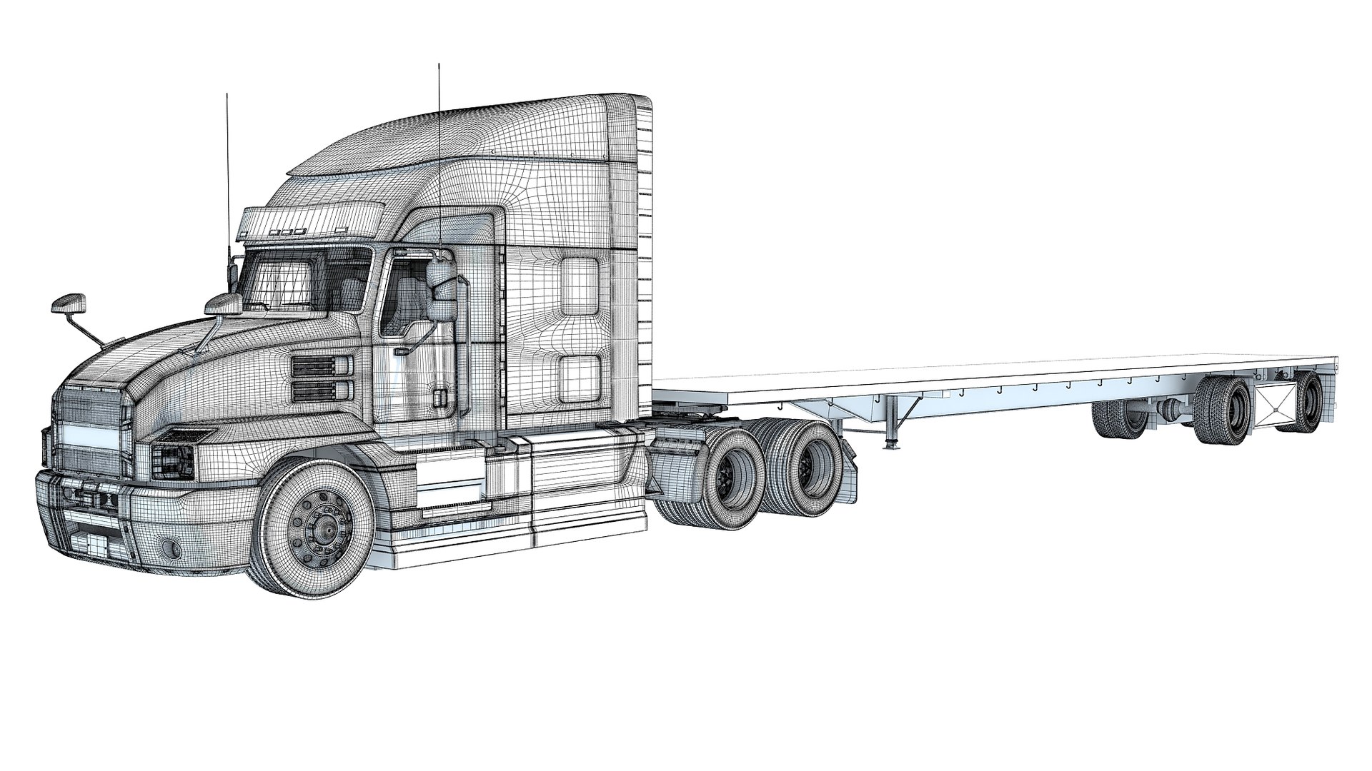 Truck with Flatbed Trailer 3D model - TurboSquid 1955895