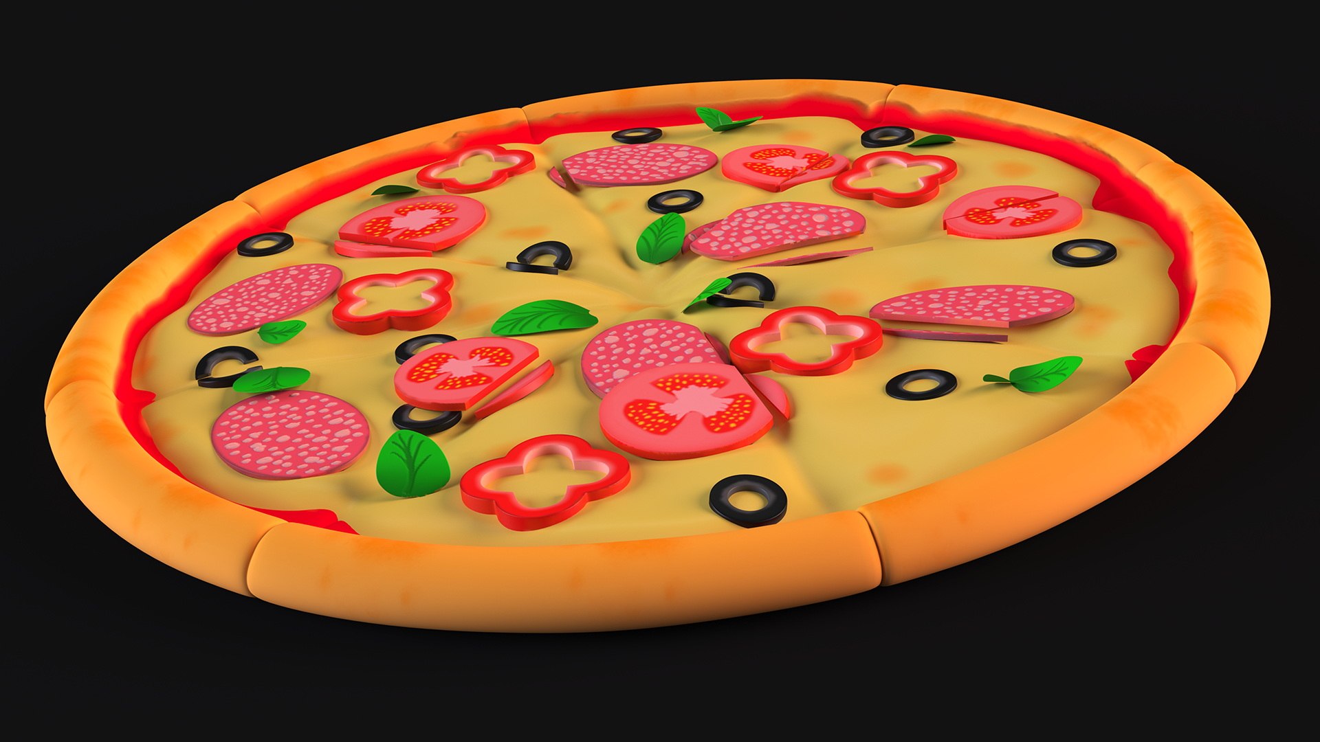 3D Cartoon Pizza Whole Sliced - TurboSquid 2045438