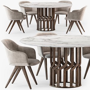Potocco Intreccio table Lyz wood armchair 3D model