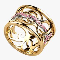 Diamonds Line Rhodium Plating Gold Ring