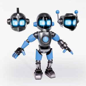 3D Stylized Robot with 3 Head Variants Rigged  Game-Ready model model