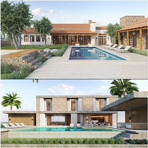 Stone Villa Exterior and Interior Bundle 3D model