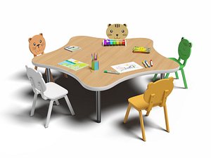 3D model chairs table set kids
