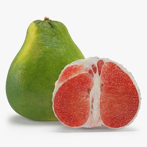 Whole and Half Peeled Red Pomelo 3D model