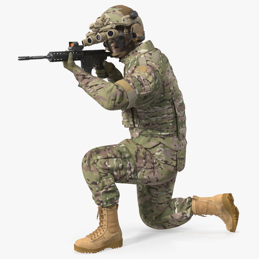Soldier in Green Camo with Night Vision Aiming Fur 3D model preview