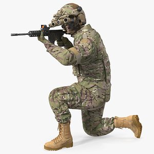 Soldier in Green Camo with Night Vision Aiming Fur